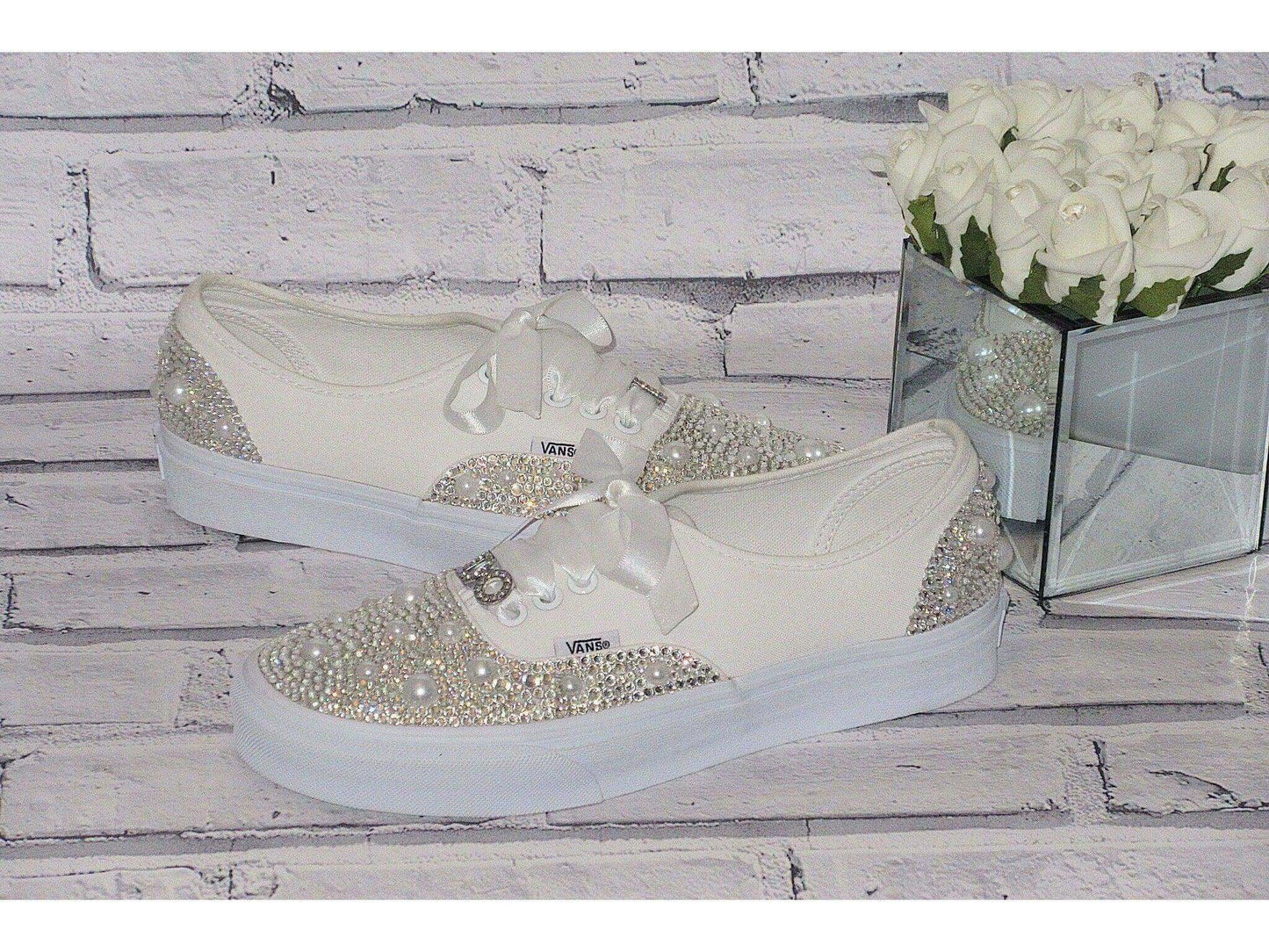 CrystalShoeDesigns Shoes Crystal & Pearl Wedding "I Do" Vans, Wedding Trainers for Brides.