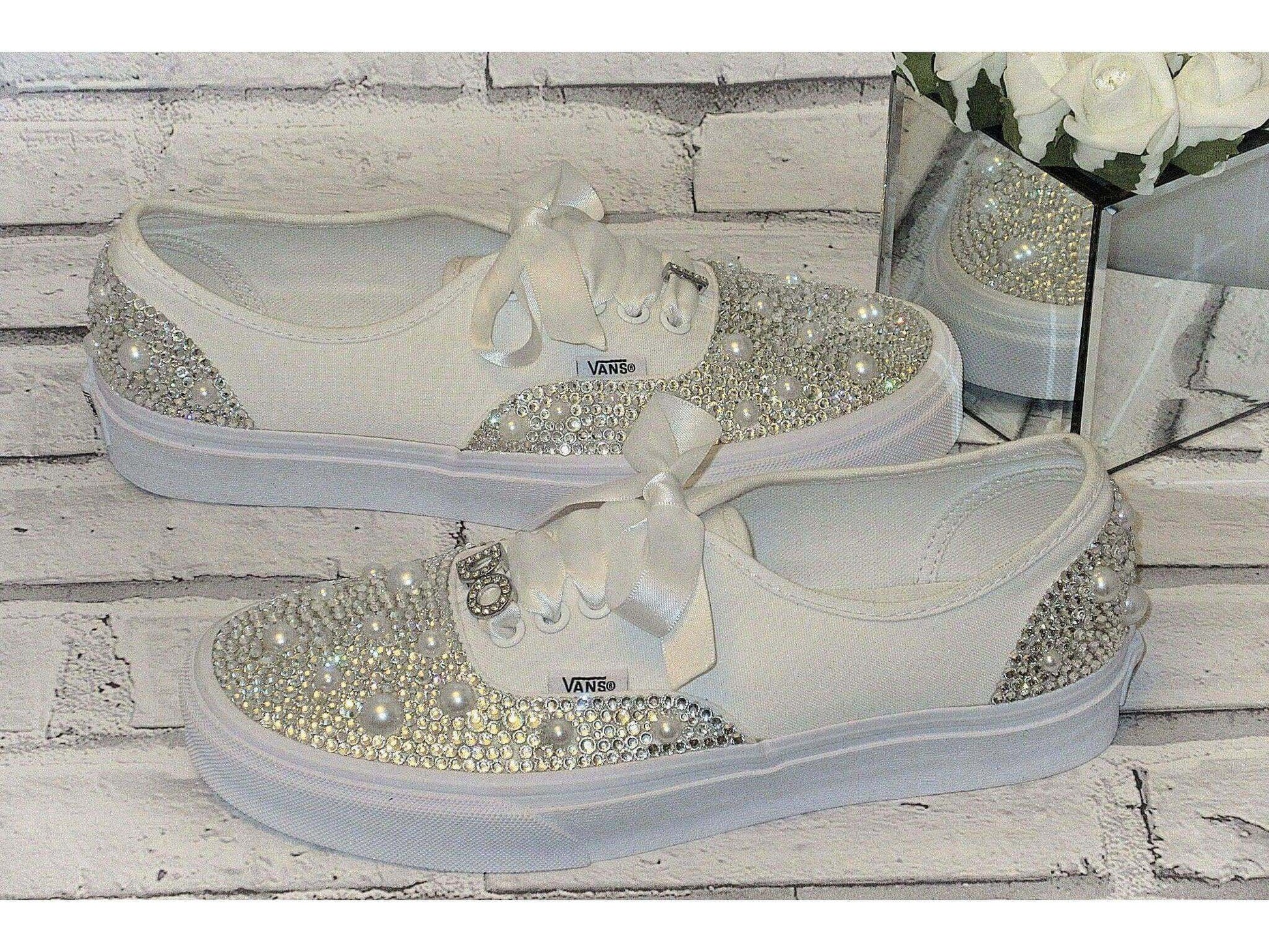 CrystalShoeDesigns Shoes Crystal & Pearl Wedding "I Do" Vans, Wedding Trainers for Brides.