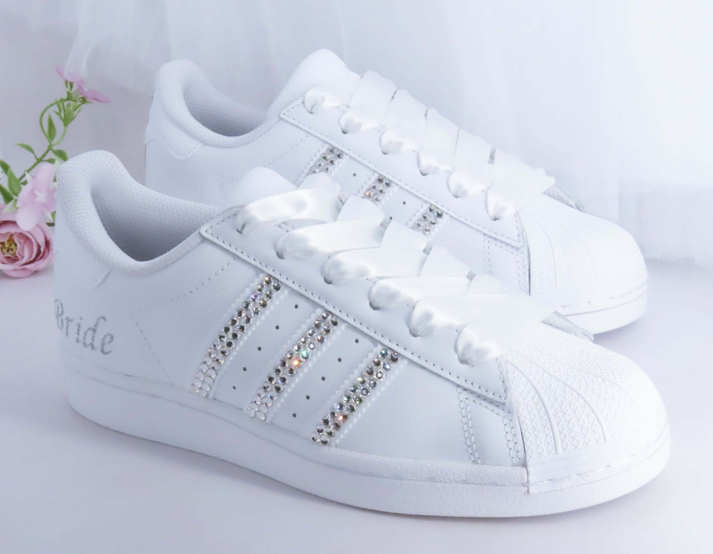 CrystalShoeDesigns Shoes Custom Crystal Personalised Wedding Adidas For Brides.