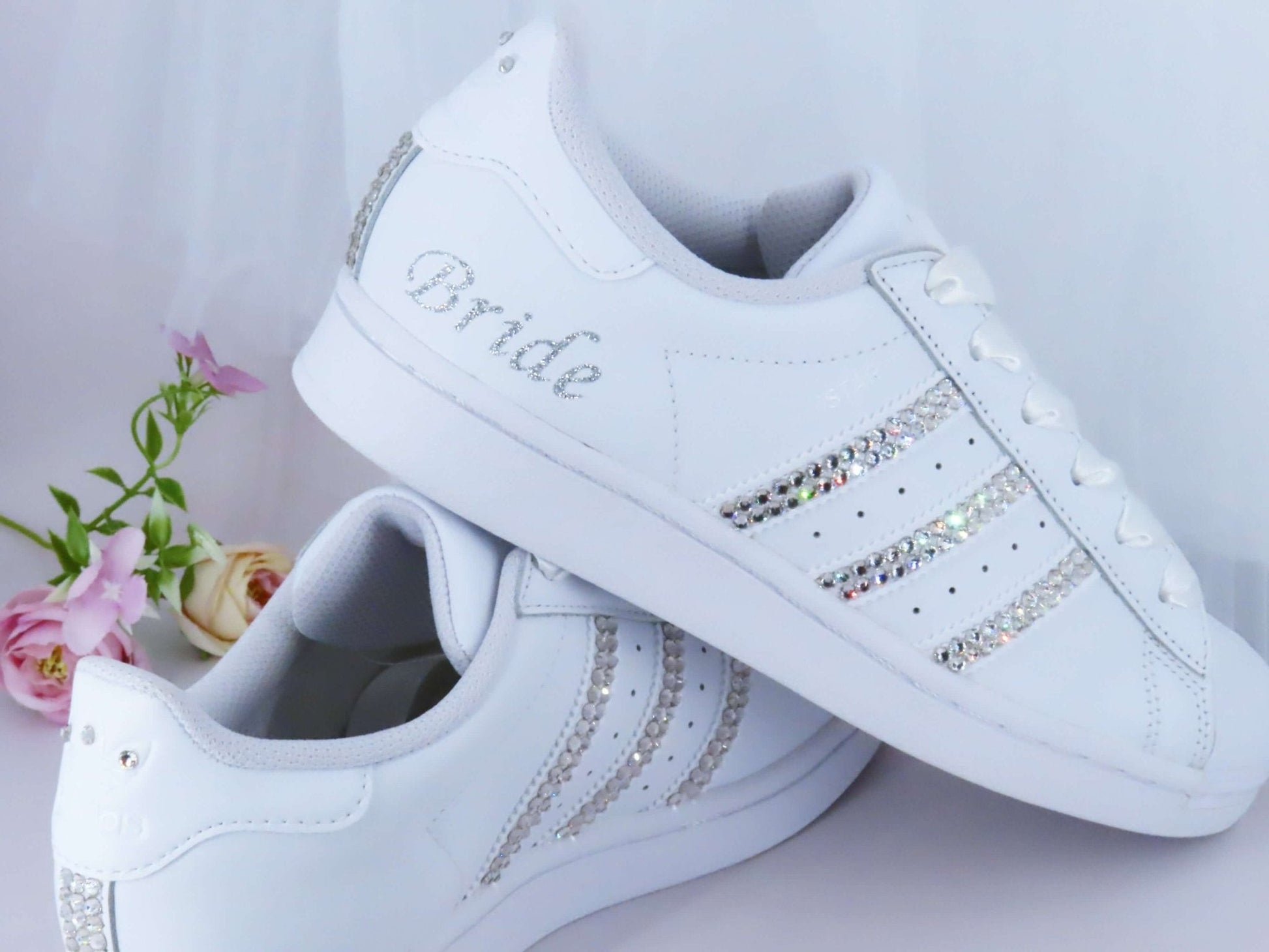 CrystalShoeDesigns Shoes Custom Crystal Personalised Wedding Adidas For Brides.