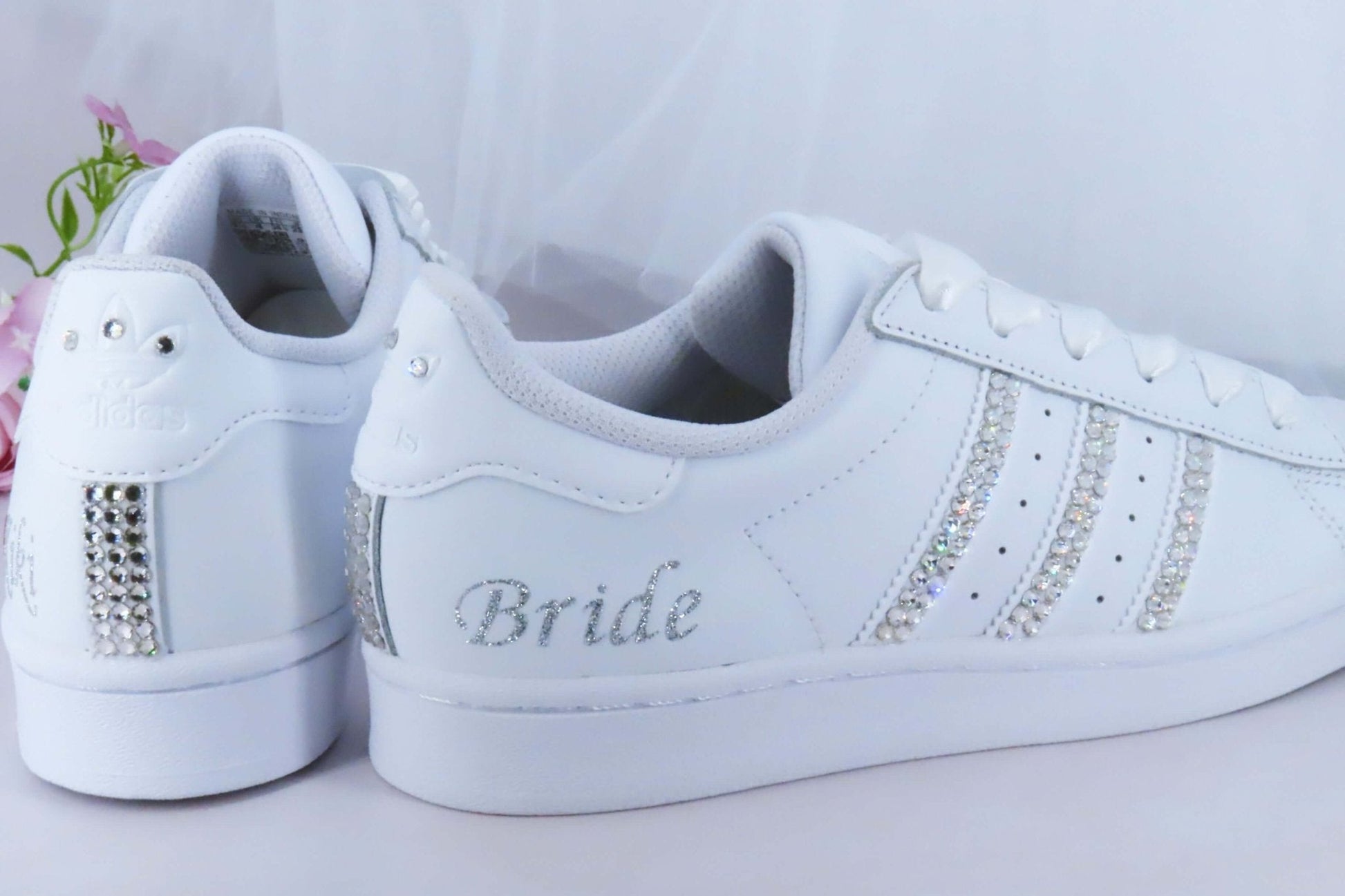 CrystalShoeDesigns Shoes Custom Crystal Personalised Wedding Adidas For Brides.