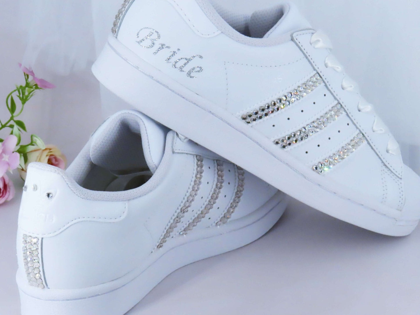 CrystalShoeDesigns Shoes Custom Crystal Personalised Wedding Adidas For Brides.