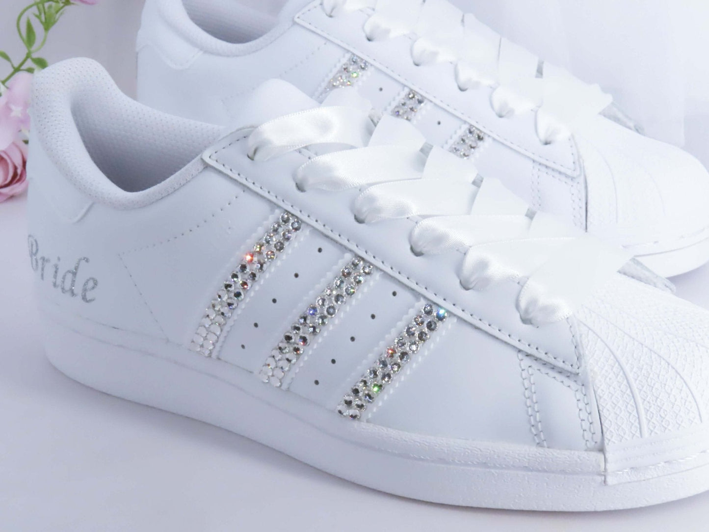 CrystalShoeDesigns Shoes Custom Crystal Personalised Wedding Adidas For Brides.