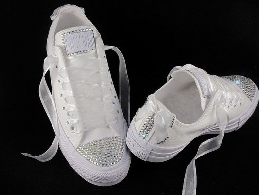 CrystalShoeDesigns Shoes Custom Wedding Bridal Crystal Converse, Wedding Trainers For Brides.