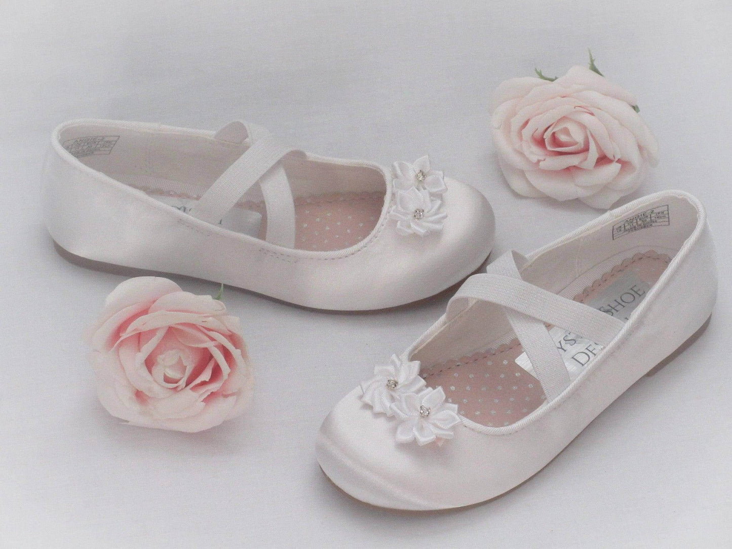 CrystalShoeDesigns Shoes Custom White Satin Flower Girl, Bridesmaid Shoes, Communion Shoes, Girls Prty Occasion Shoes.