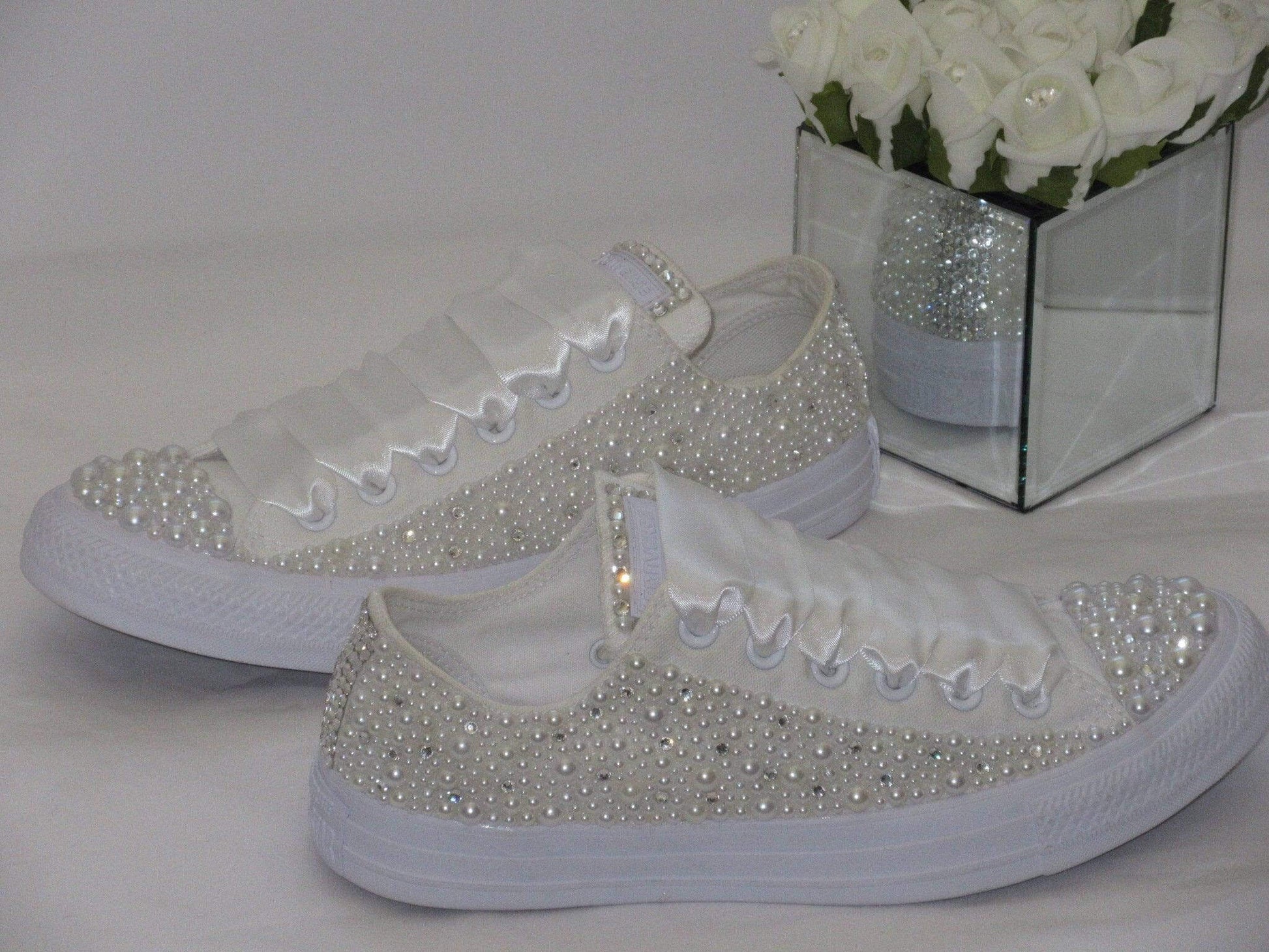 CrystalShoeDesigns Shoes Luxury Wedding Pearl Bridal Converse