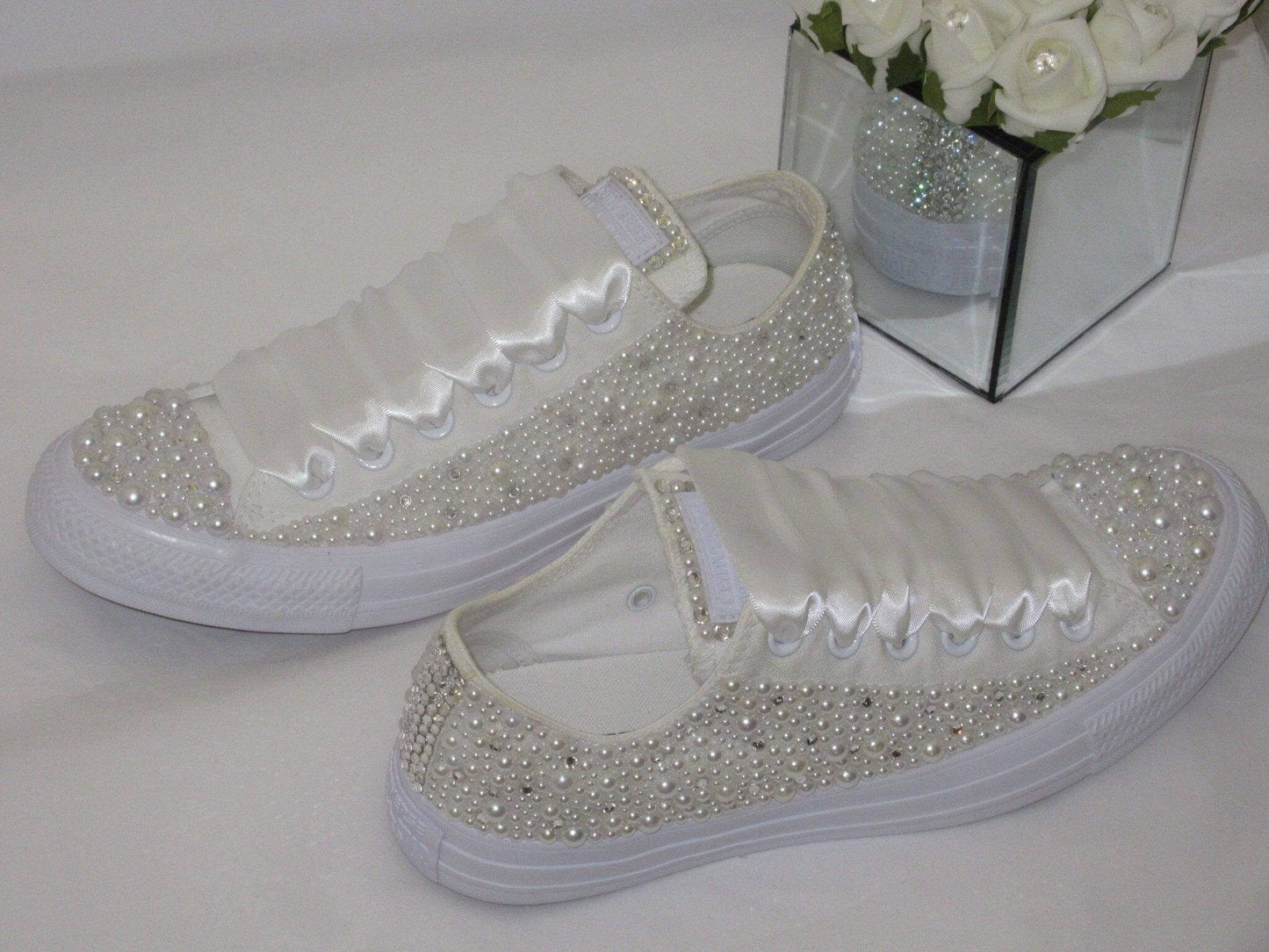 CrystalShoeDesigns Shoes Luxury Wedding Pearl Bridal Converse