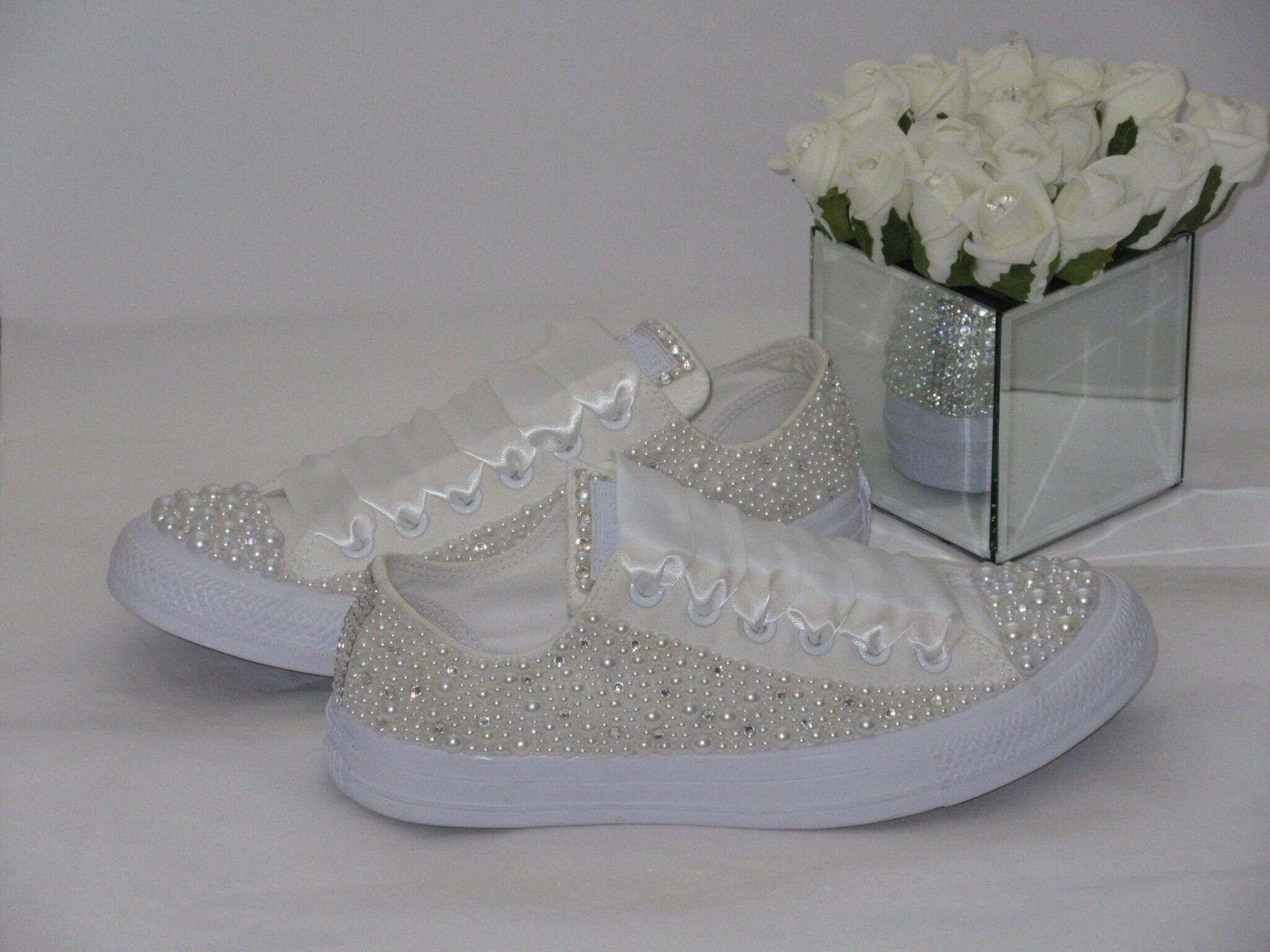 CrystalShoeDesigns Shoes Luxury Wedding Pearl Bridal Converse