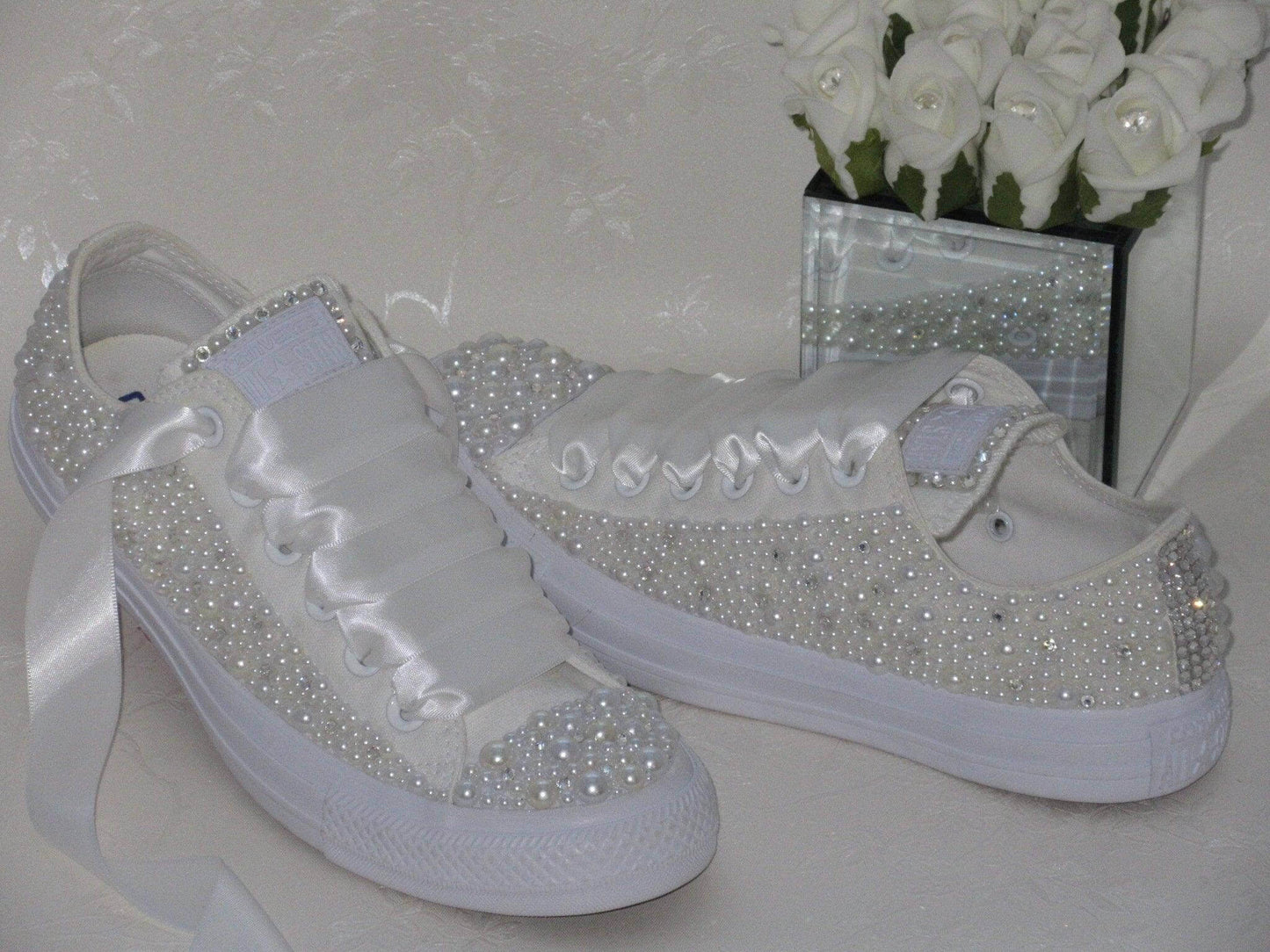 CrystalShoeDesigns Shoes Luxury Wedding Pearl Bridal Converse