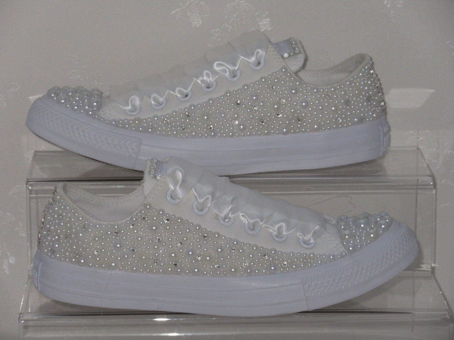 CrystalShoeDesigns Shoes Luxury Wedding Pearl Bridal Converse