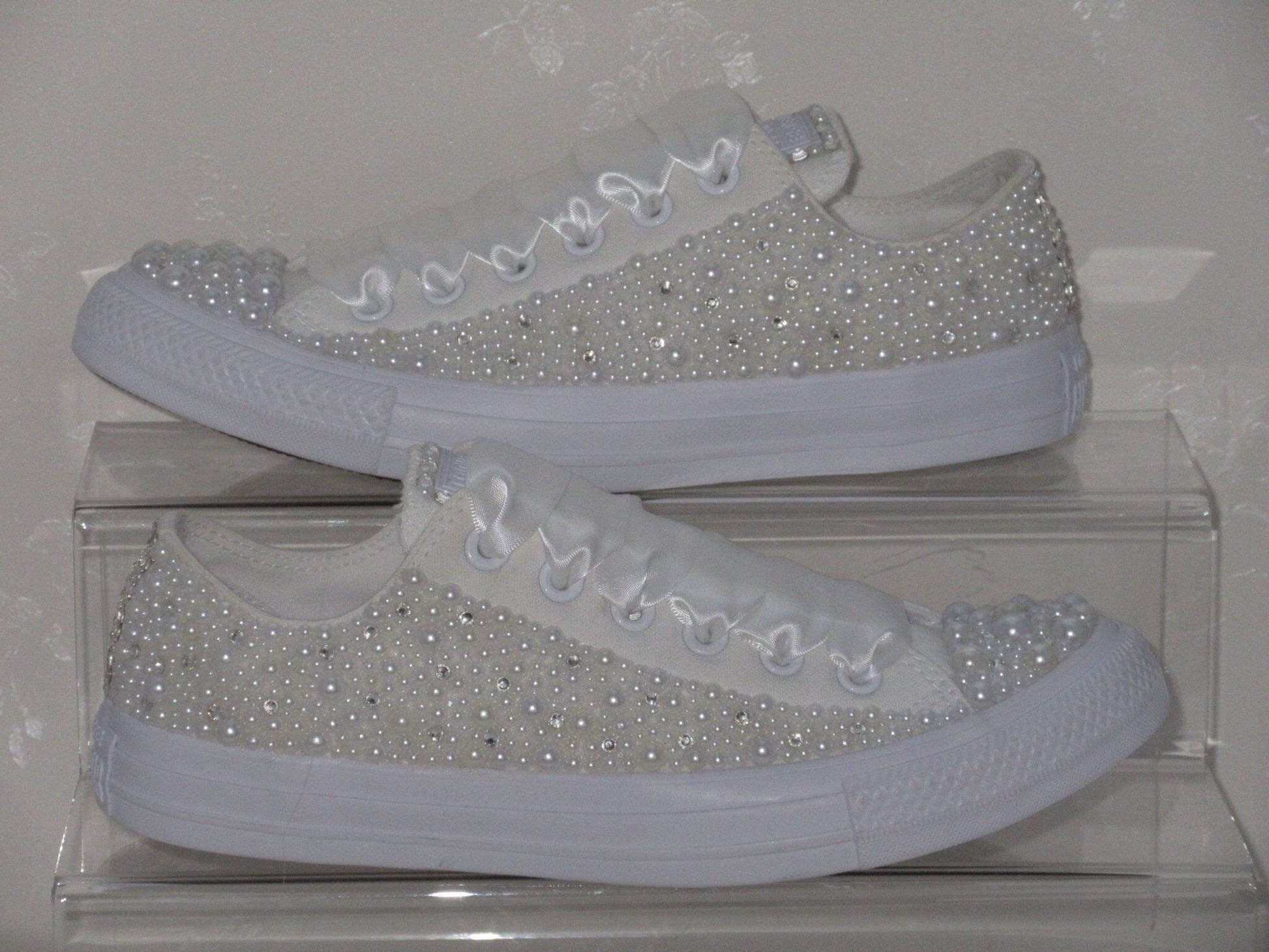 CrystalShoeDesigns Shoes Luxury Wedding Pearl Bridal Converse