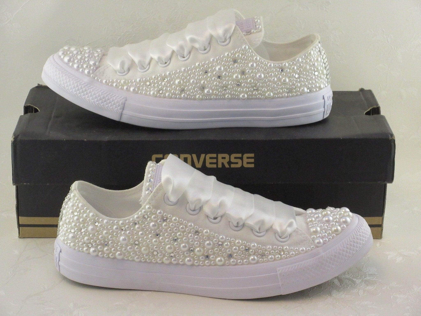 CrystalShoeDesigns Shoes Luxury Wedding Pearl Bridal Converse