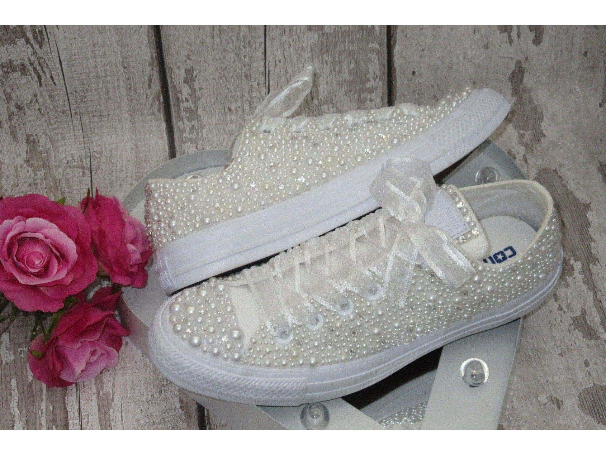 CrystalShoeDesigns Shoes Luxury Wedding Pearl Bridal Converse