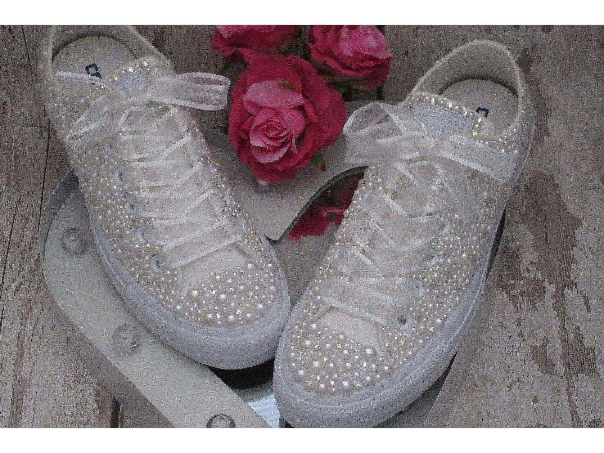 CrystalShoeDesigns Shoes Luxury Wedding Pearl Bridal Converse