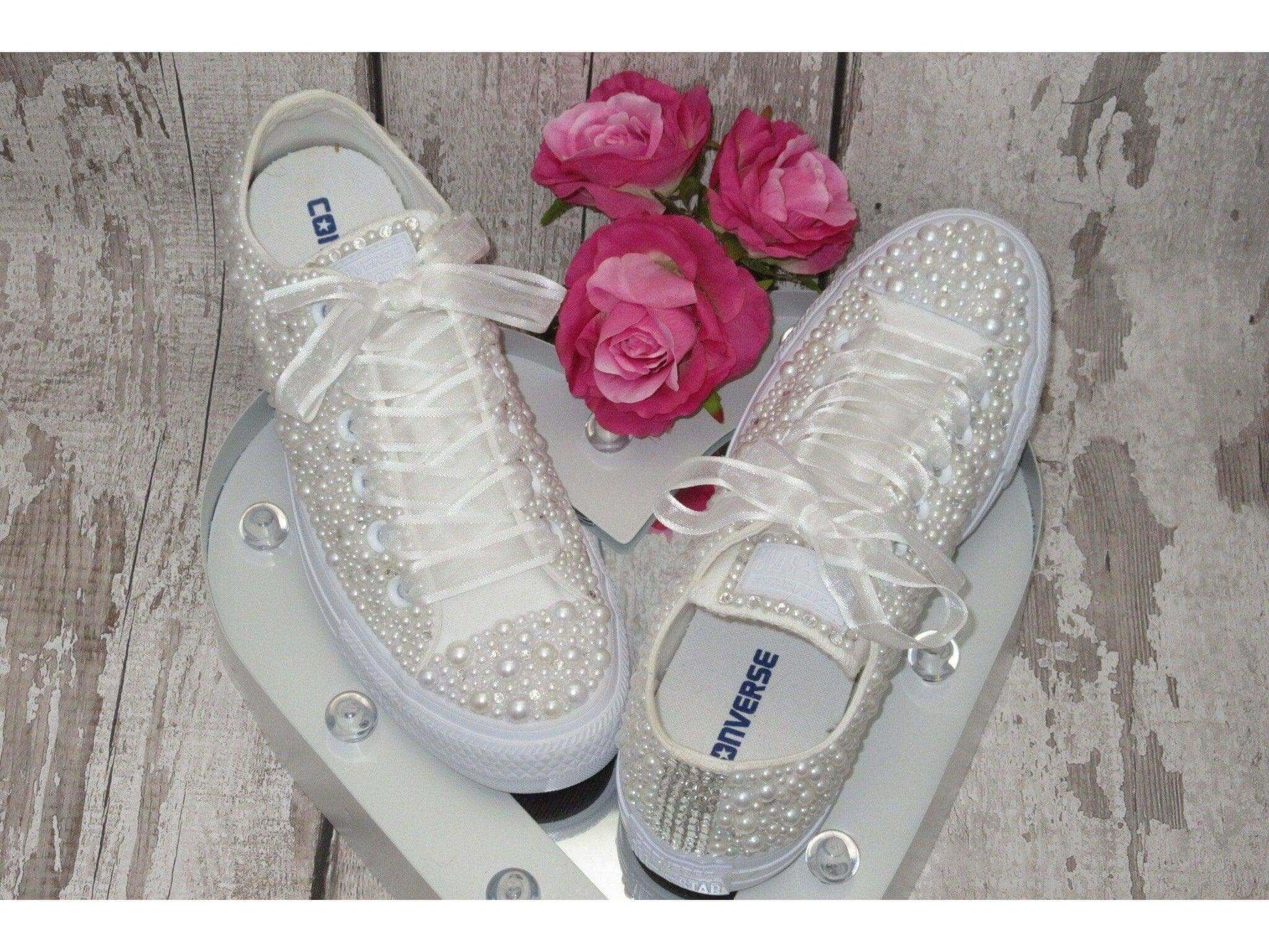 CrystalShoeDesigns Shoes Luxury Wedding Pearl Bridal Converse