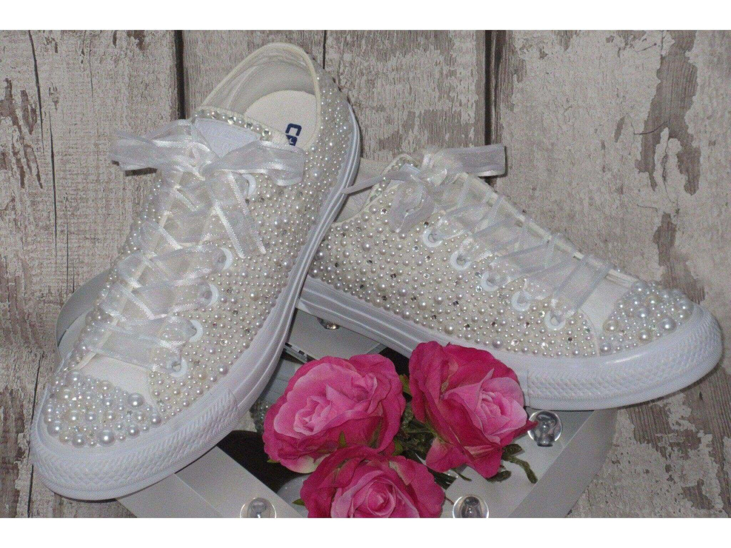 CrystalShoeDesigns Shoes Luxury Wedding Pearl Bridal Converse