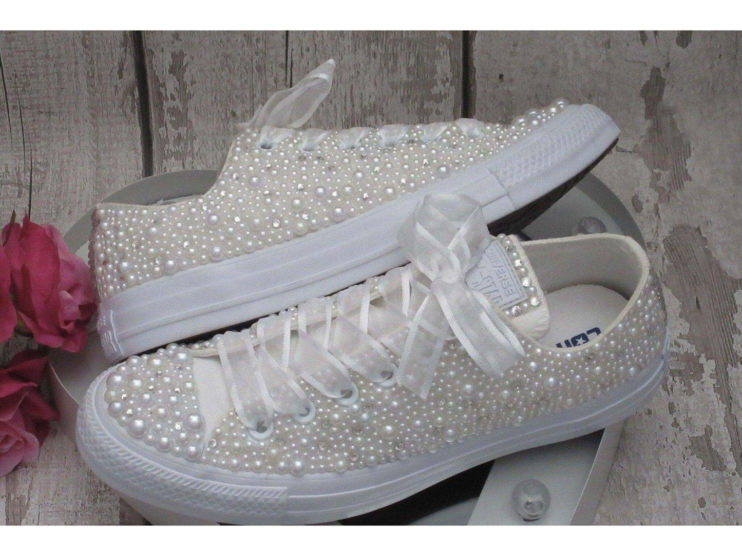 CrystalShoeDesigns Shoes Luxury Wedding Pearl Bridal Converse