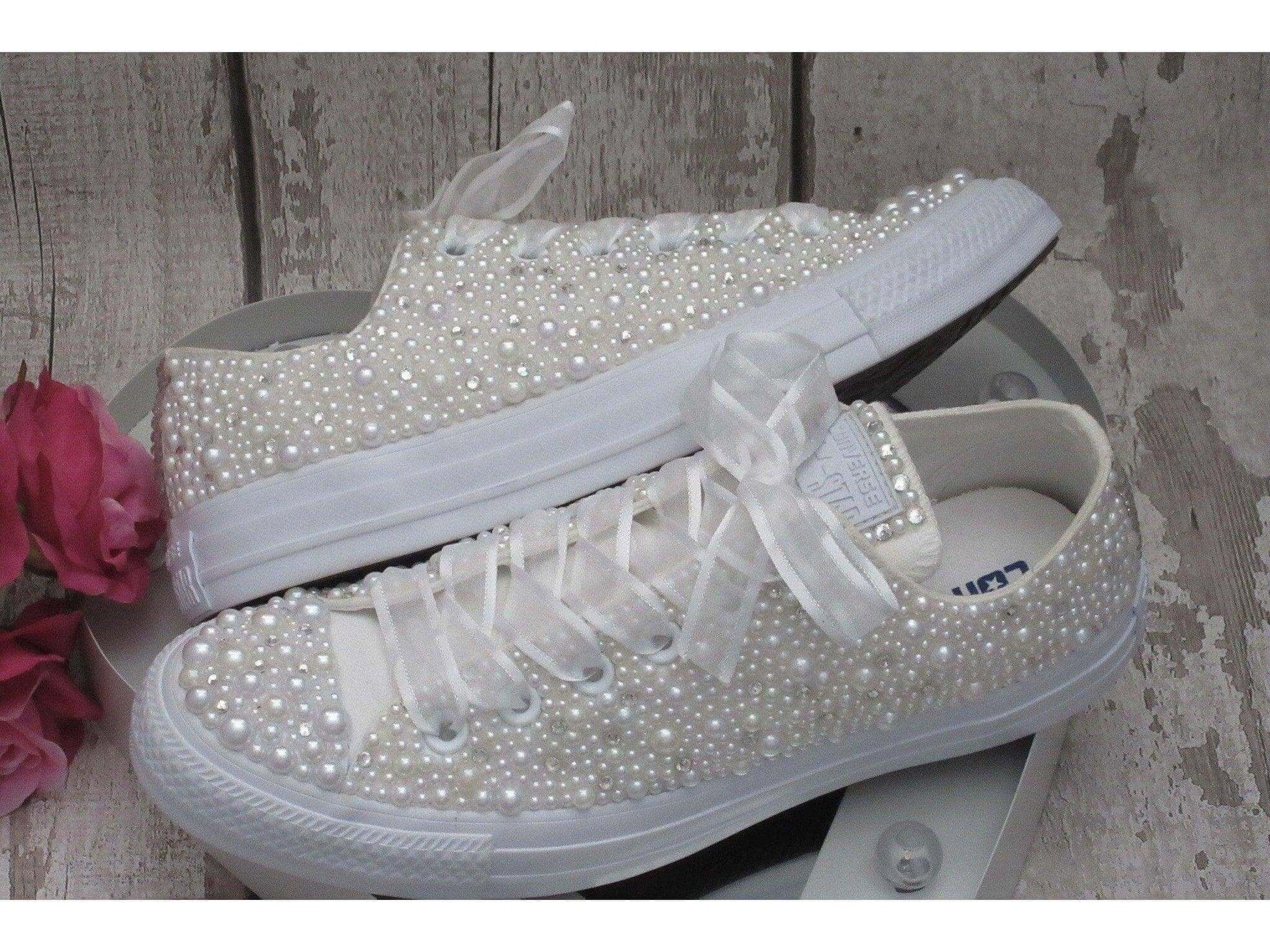 CrystalShoeDesigns Shoes Luxury Wedding Pearl Bridal Converse