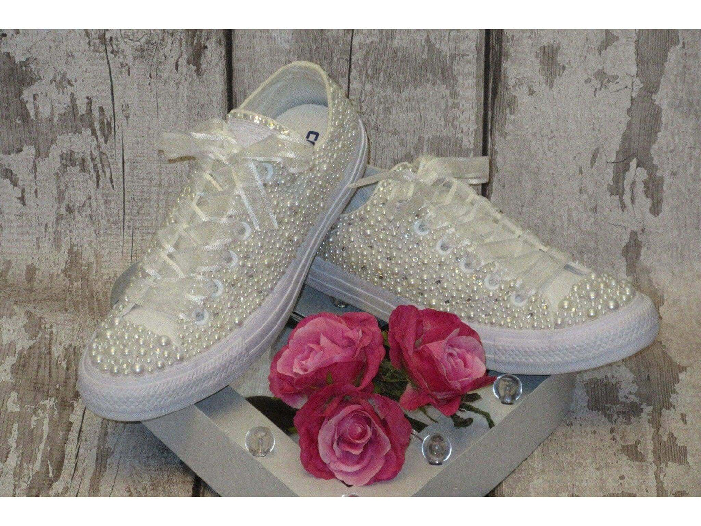 CrystalShoeDesigns Shoes Luxury Wedding Pearl Bridal Converse