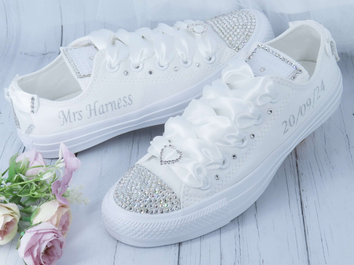 CrystalShoeDesigns Shoes Personalised Custom Crystal Wedding Converse .