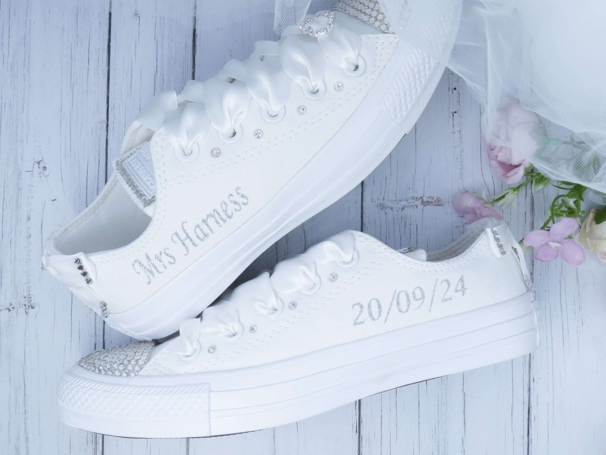 CrystalShoeDesigns Shoes Personalised Custom Crystal Wedding Converse .