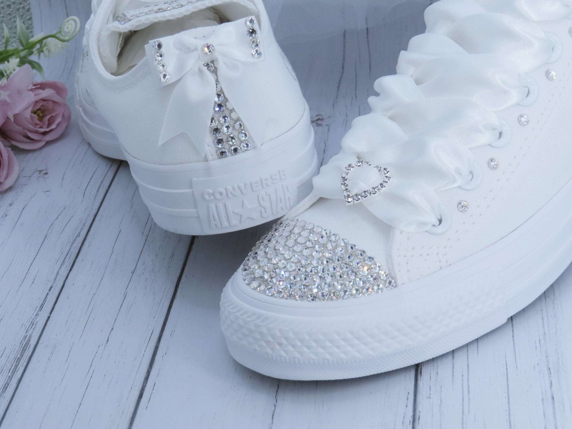 CrystalShoeDesigns Shoes Personalised Custom Crystal Wedding Converse .