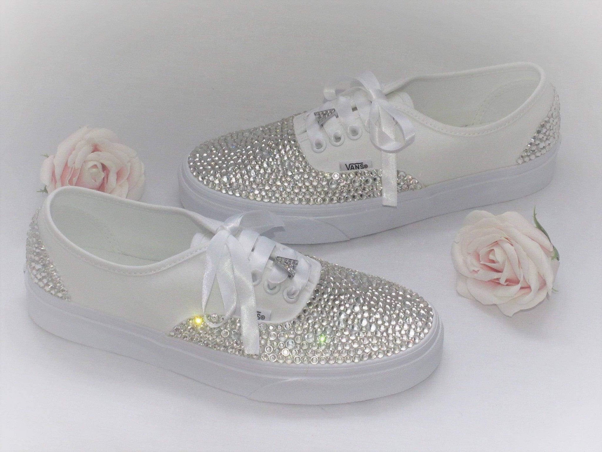 CrystalShoeDesigns Shoes Personalised Wedding Bridal Custom Crystal Vans, Bride Shoes, Wedding sneakers, Vans Authentic