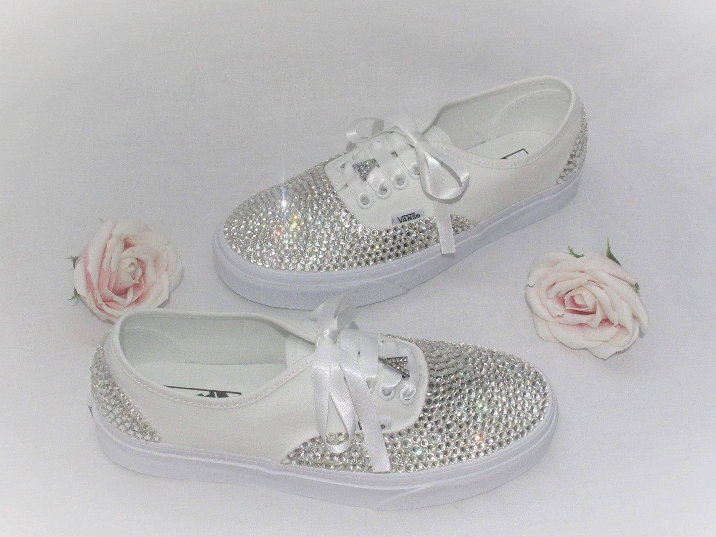 CrystalShoeDesigns Shoes Personalised Wedding Bridal Custom Crystal Vans, Bride Shoes, Wedding sneakers, Vans Authentic