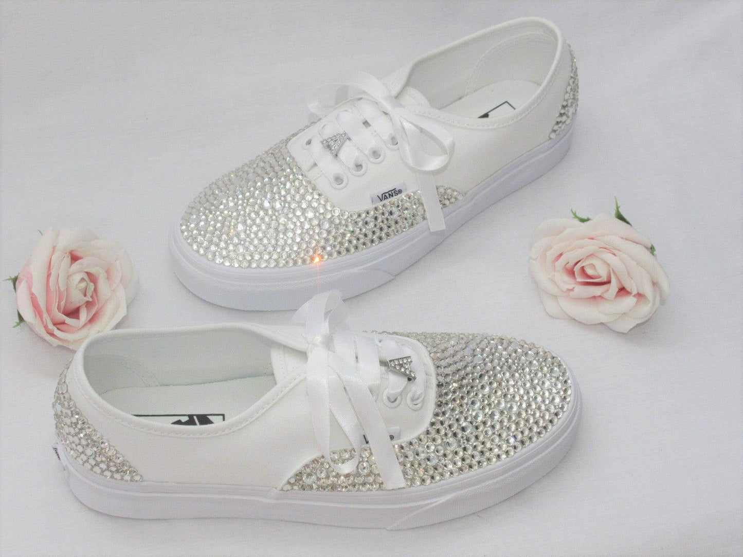 CrystalShoeDesigns Shoes Personalised Wedding Bridal Custom Crystal Vans, Bride Shoes, Wedding sneakers, Vans Authentic