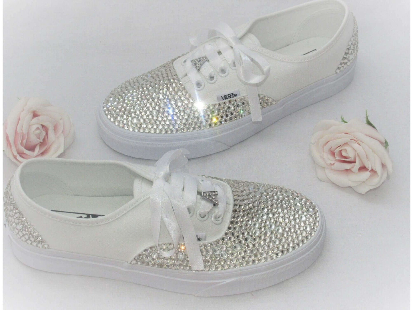 CrystalShoeDesigns Shoes Personalised Wedding Bridal Custom Crystal Vans, Bride Shoes, Wedding sneakers, Vans Authentic