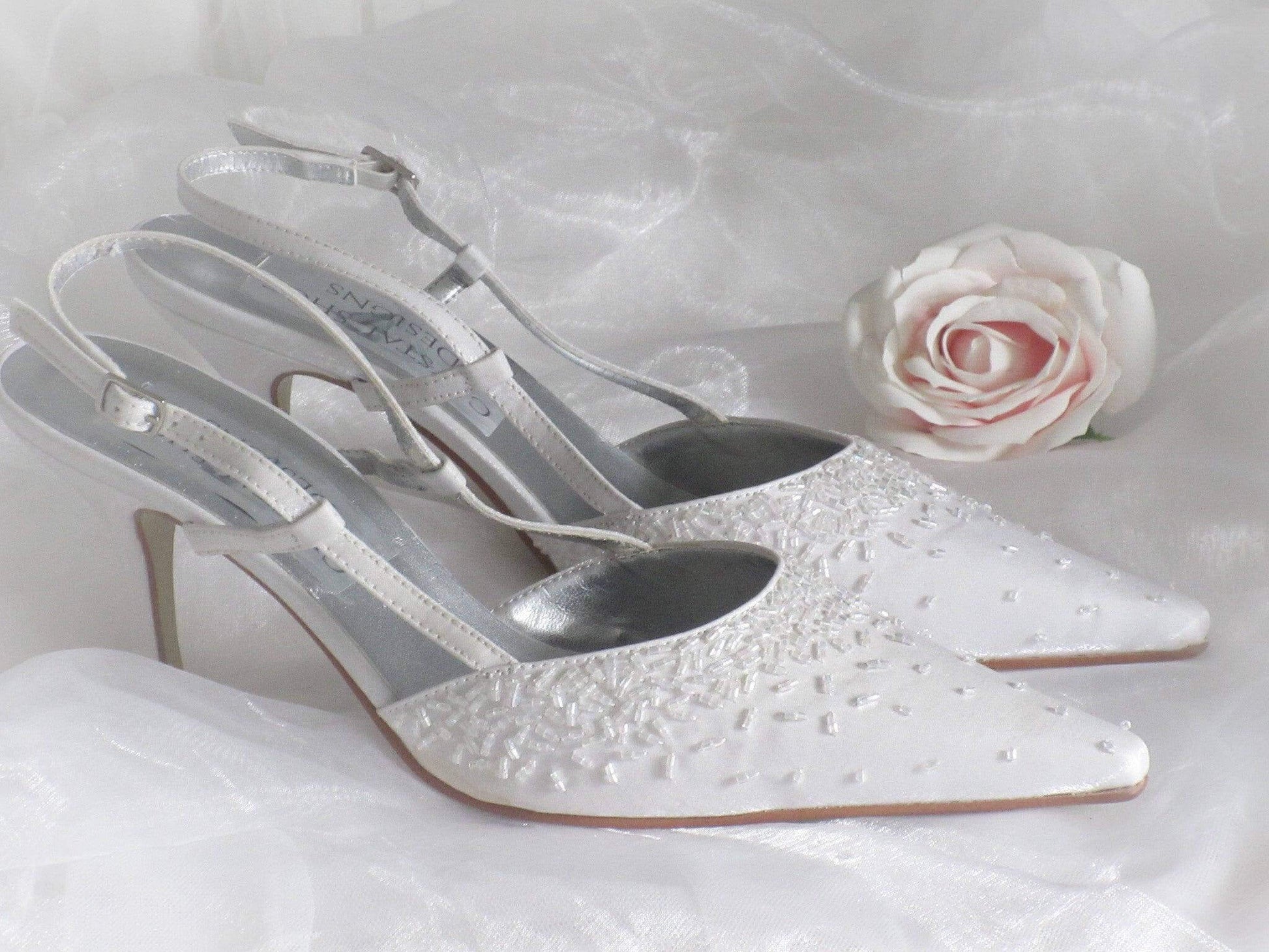 CrystalShoeDesigns Shoes UK 6/EU39 White Wedding Shoes, Bridal Heels, Strappy Wedding Shoes.