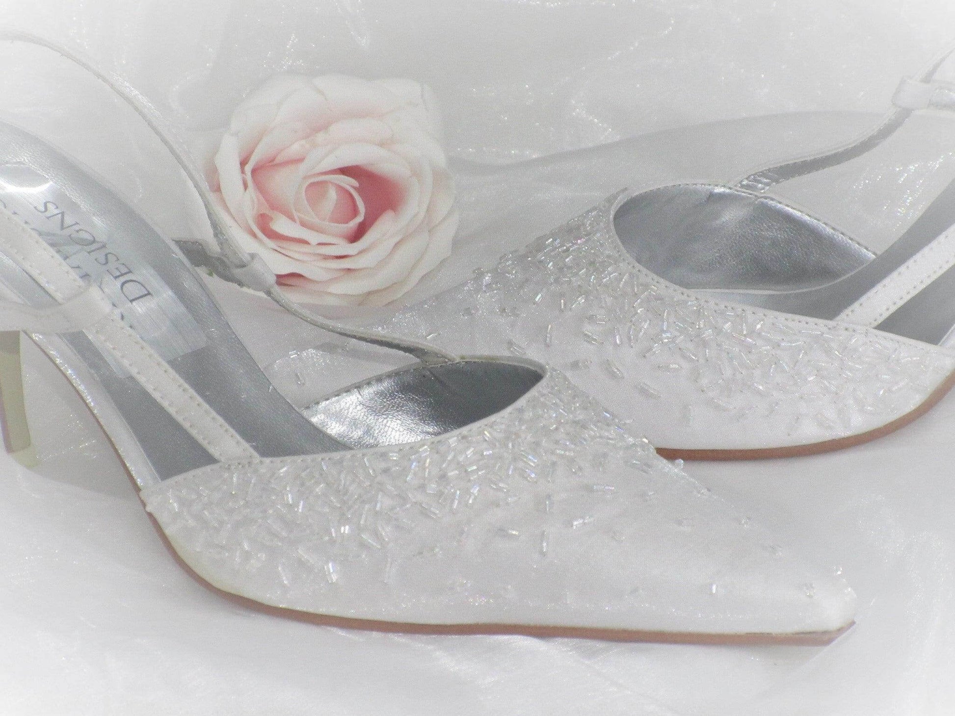 CrystalShoeDesigns Shoes UK 6/EU39 White Wedding Shoes, Bridal Heels, Strappy Wedding Shoes.