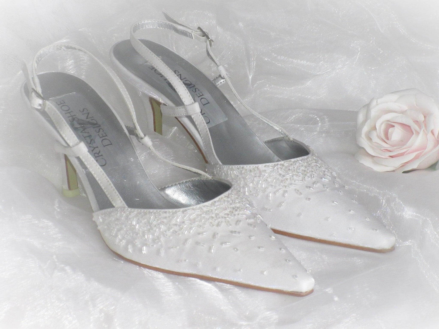 CrystalShoeDesigns Shoes UK 6/EU39 White Wedding Shoes, Bridal Heels, Strappy Wedding Shoes.