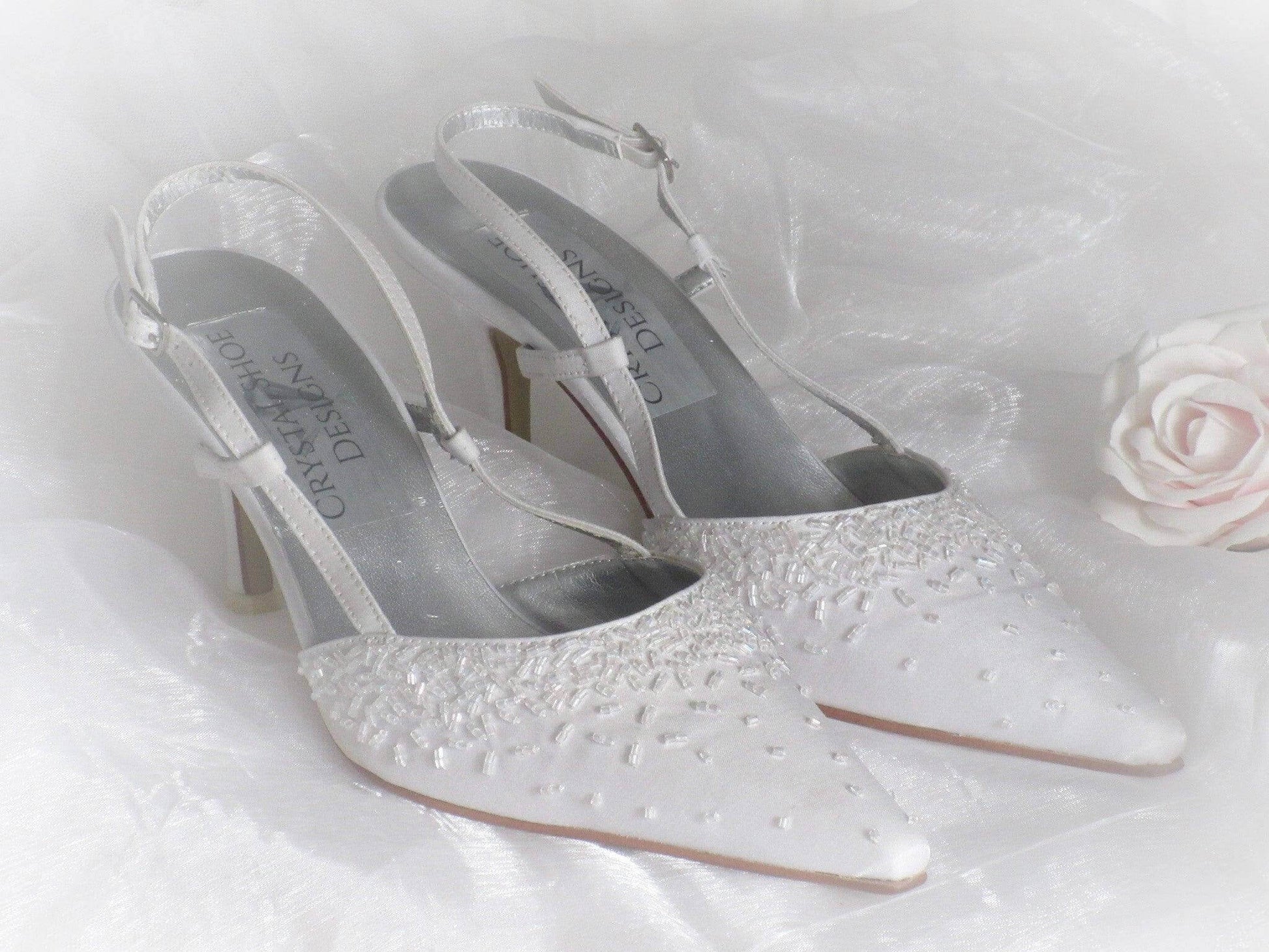 CrystalShoeDesigns Shoes UK 6/EU39 White Wedding Shoes, Bridal Heels, Strappy Wedding Shoes.