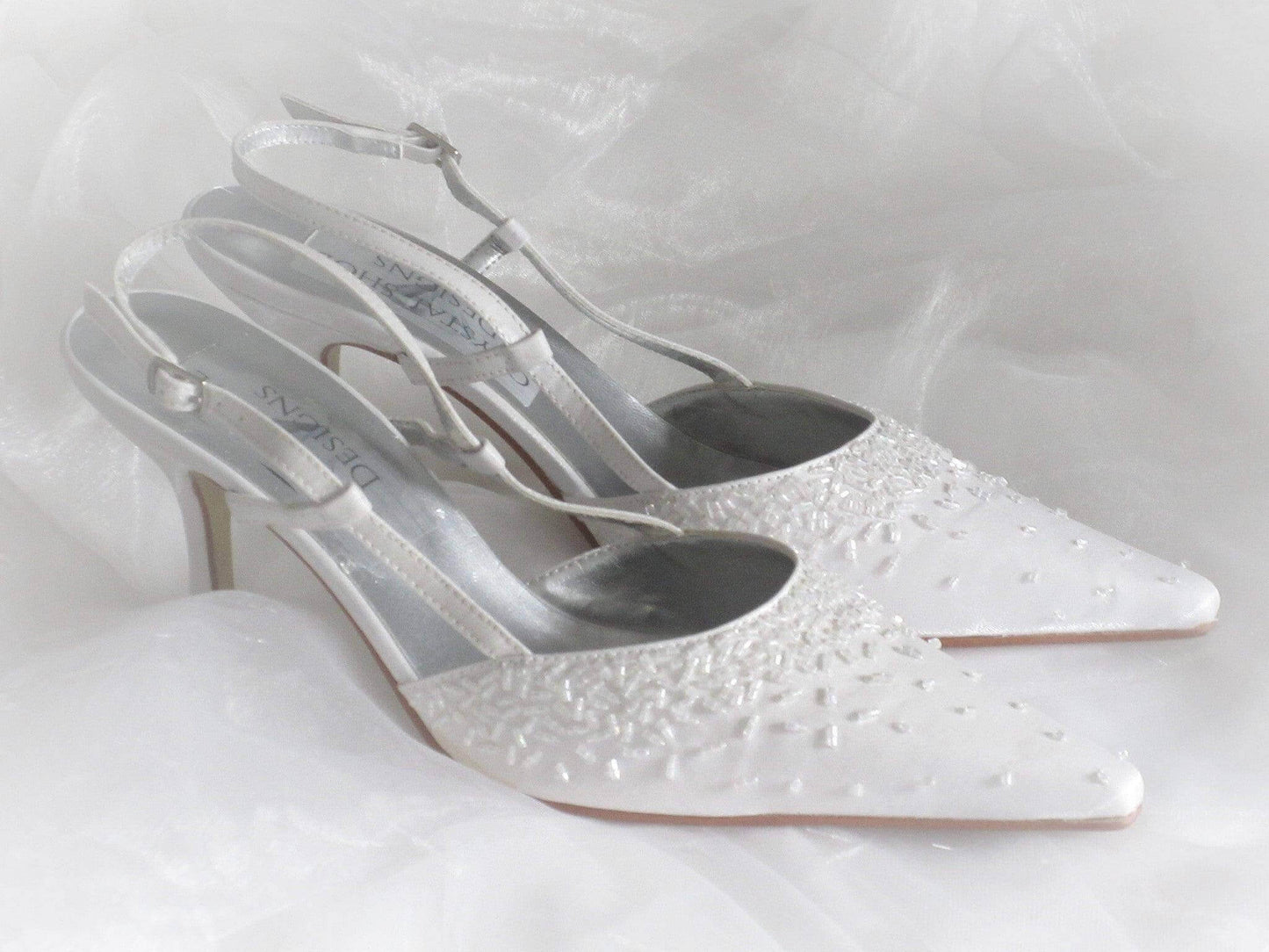 CrystalShoeDesigns Shoes UK 6/EU39 White Wedding Shoes, Bridal Heels, Strappy Wedding Shoes.