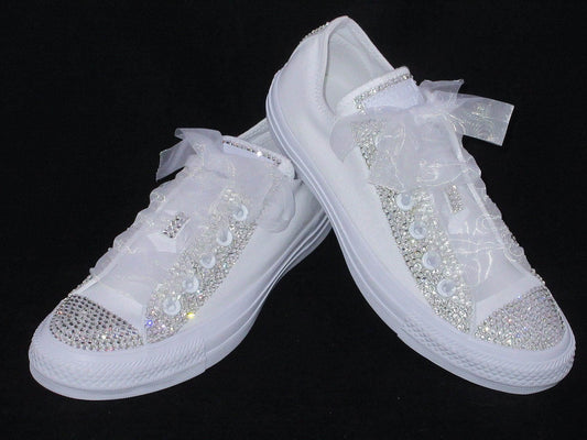 CrystalShoeDesigns Shoes Wedding Bridal Custom Converse- Bride Converse- Crystal Converse.