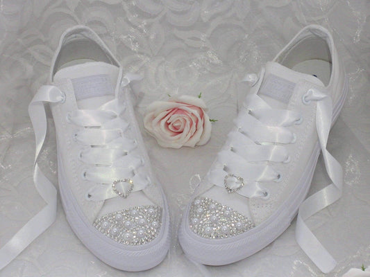 CrystalShoeDesigns SHOES Wedding Bridal Custom Crystal / Pearl  Converse -  Custom Bling Sneakers Trainers - Wedding Sneakers