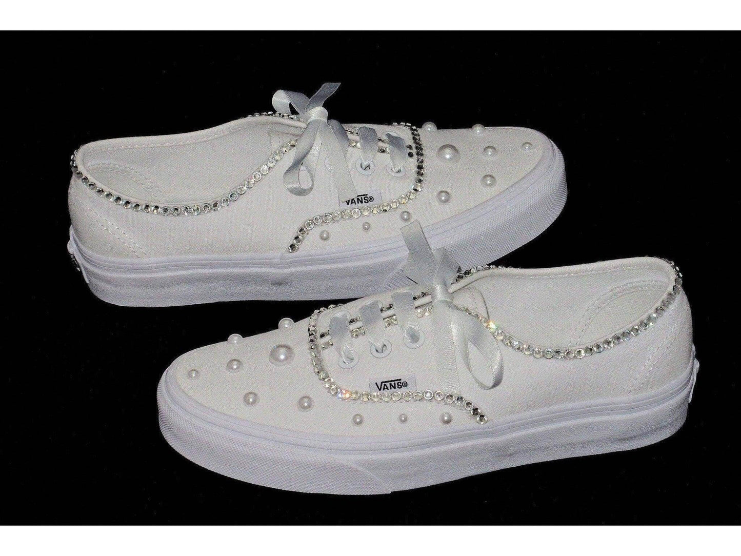 CrystalShoeDesigns Shoes Wedding Bridal Custom Crystal & Pearl Vans, Bride Shoes, Wedding sneakers, Vans Authentic