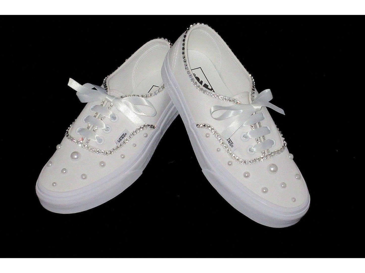 CrystalShoeDesigns Shoes Wedding Bridal Custom Crystal & Pearl Vans, Bride Shoes, Wedding sneakers, Vans Authentic