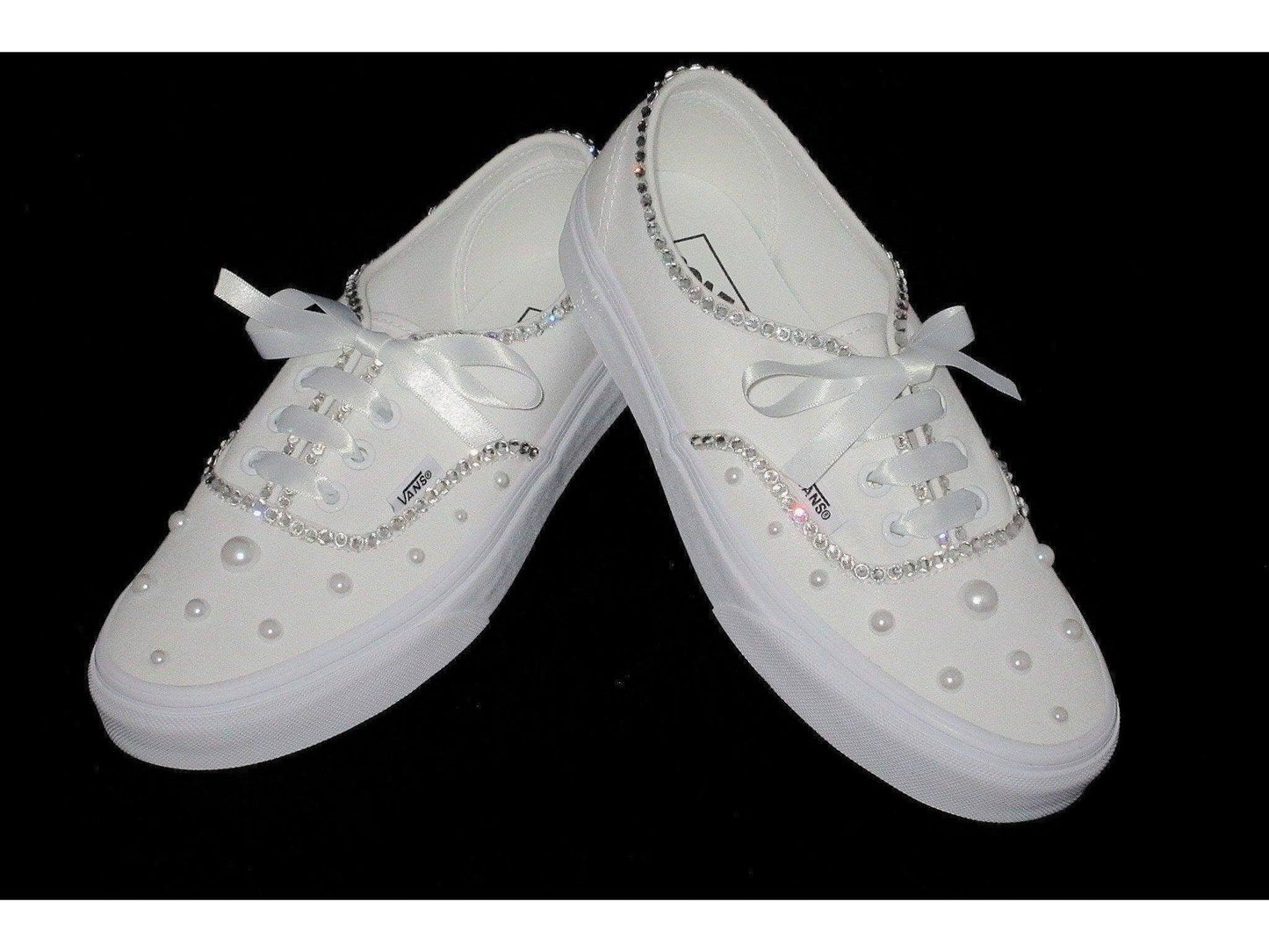 CrystalShoeDesigns Shoes Wedding Bridal Custom Crystal & Pearl Vans, Bride Shoes, Wedding sneakers, Vans Authentic