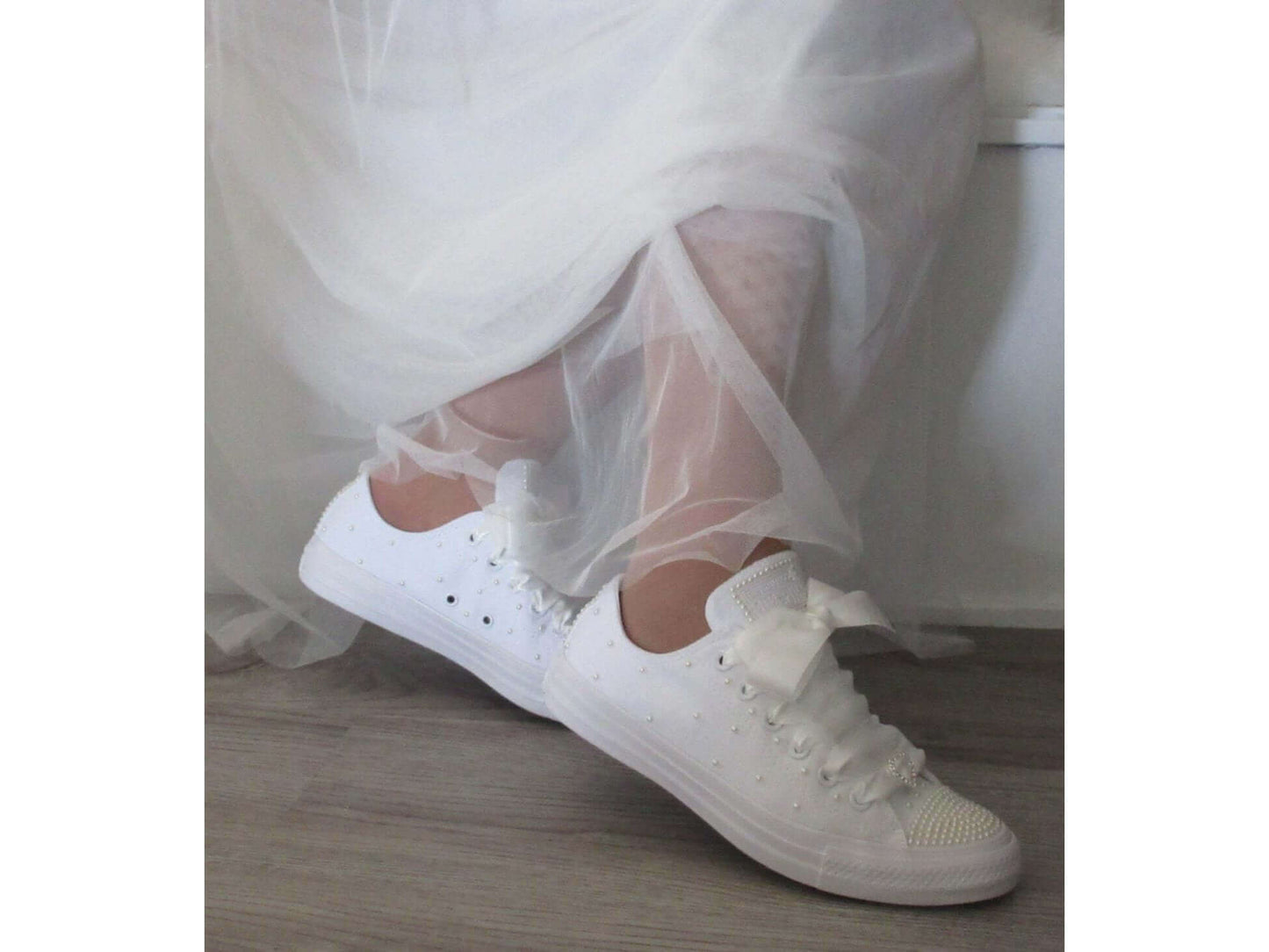 CrystalShoeDesigns Shoes Wedding Bridal Custom Ivory Pearl Converse, Converse for Brides, Wedding Sneakers.