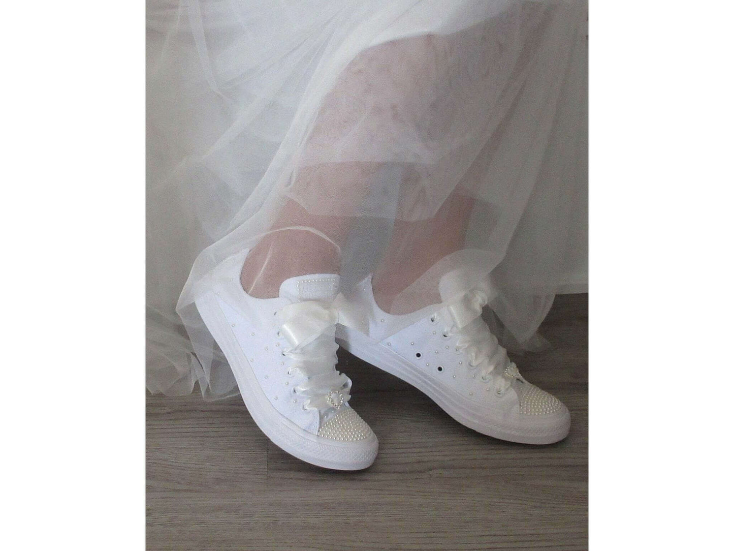 CrystalShoeDesigns Shoes Wedding Bridal Custom Ivory Pearl Converse, Converse for Brides, Wedding Sneakers.