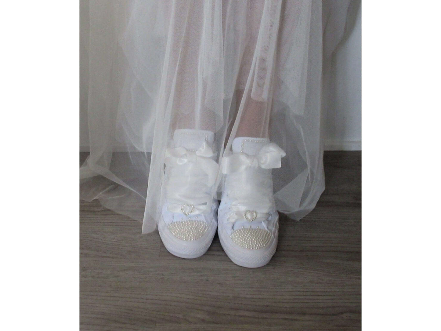 CrystalShoeDesigns Shoes Wedding Bridal Custom Ivory Pearl Converse, Converse for Brides, Wedding Sneakers.