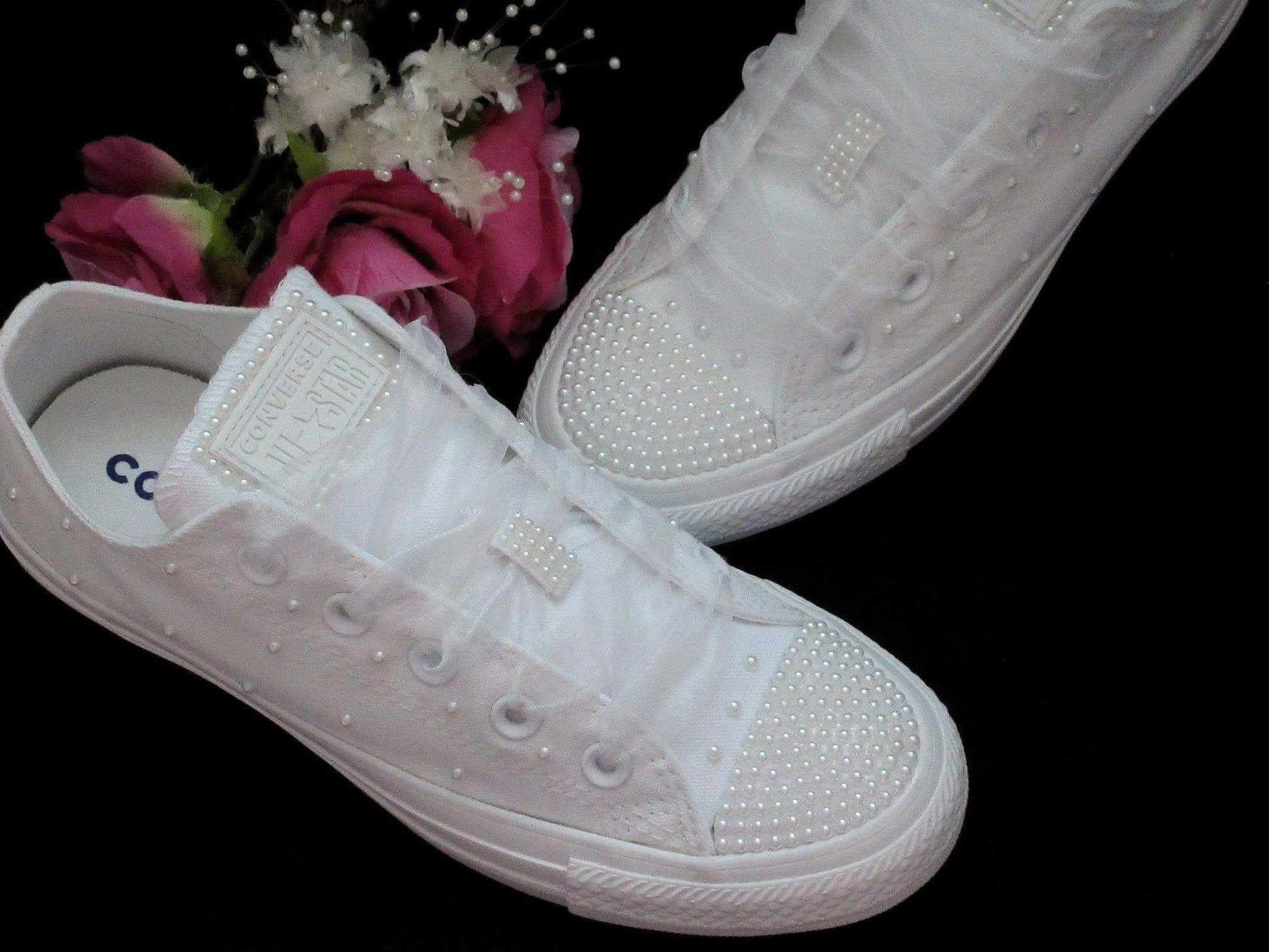 CrystalShoeDesigns Shoes Wedding Bridal Custom White Pearl Converse- Wedding Sneakers- Bride Converse- Bling Sneakers