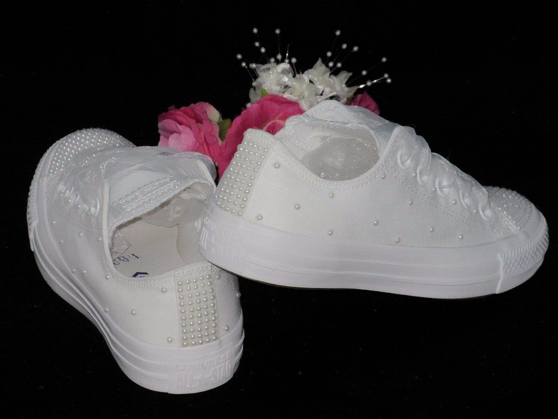 CrystalShoeDesigns Shoes Wedding Bridal Custom White Pearl Converse- Wedding Sneakers- Bride Converse- Bling Sneakers