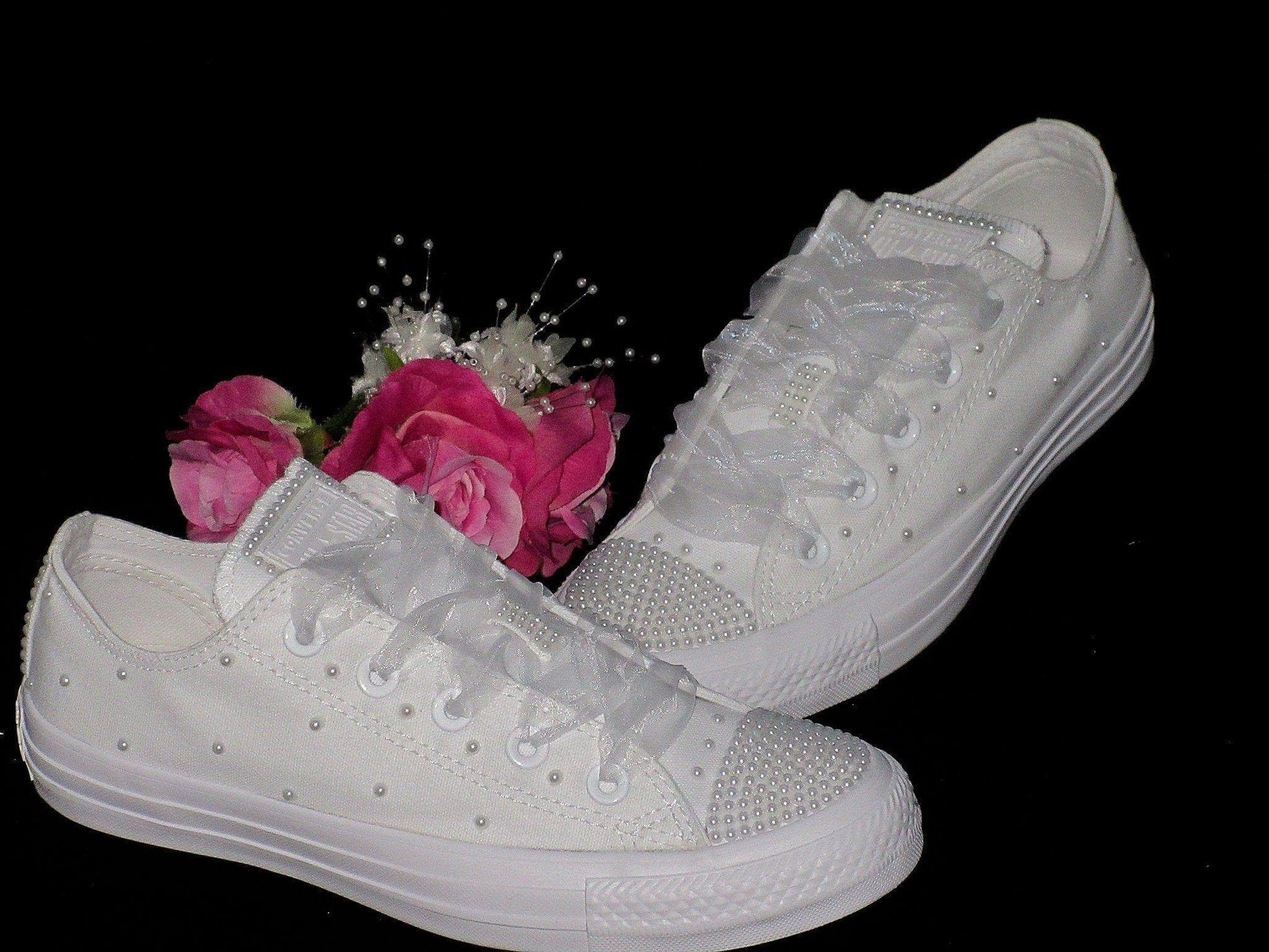 CrystalShoeDesigns Shoes Wedding Bridal Custom White Pearl Converse- Wedding Sneakers- Bride Converse- Bling Sneakers