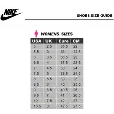 Size Guide Air Force Women Size Nike Shoe Size Chart Youth To