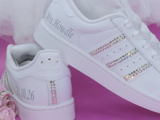 Custom Crystal Personalised Wedding Adidas For Brides. - Crystal Shoe Designs