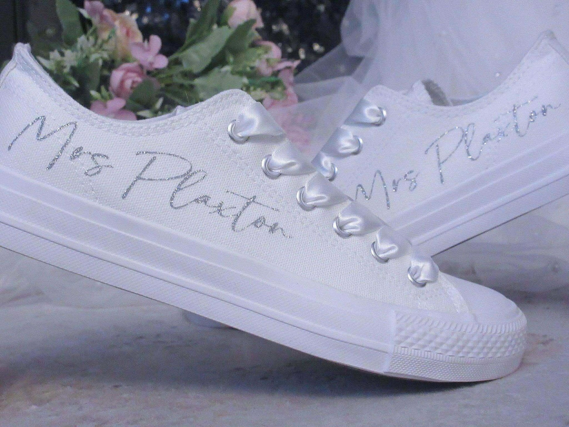 Custom Personalised Canvas Wedding Trainers. - Crystal Shoe Designs