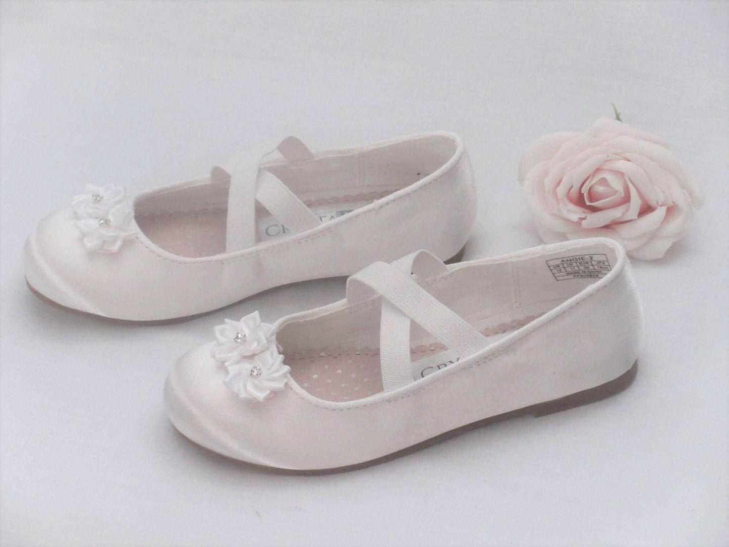 Custom White Satin Flower Girl, Bridesmaid Shoes, Communion Shoes, Girls Prty Occasion Shoes. - Crystal Shoe Designs